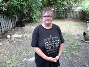 Gracious host Kim McIntosh in her Moy Avenue backyard where several people pushing their shopping carts stayed until Monday morning August 21, 2018.