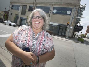 Cathy Masterson, manager of cultural affairs at the City of Windsor, is pictured at the corner of Pelissier Street and University Avenue West on Aug.  24, 2018, where a painted crosswalk has been proposed.  The Windsor Symphony Orchestra has suggested the crosswalk be painted with a musical theme.