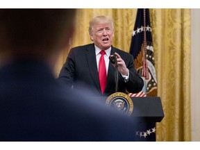 President Donald Trump speaks during an event to salute U.S. Immigration and Customs Enforcement (ICE) officers and U.S. Customs and Border Protection (CBP) agents in the East Room of the White House in Washington, Monday, Aug. 20, 2018.