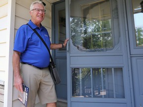 Jim Morrison, a candidate in Windsor's Ward 10 is shown campaigning door-to-door in South Windsor on Thursday, Aug. 2, 2018.