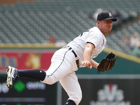 Detroit Tigers pitcher Jordan Zimmermann throws against the Chicago White Sox in the first inning of a baseball game in Detroit, Wednesday, Aug. 15, 2018.