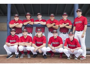 A dozen players from the Windsor Midgets Selects and Windsor Junior Selects have secured post-secondary baseball scholarships. Pictured from left, (front row) Kyle Cattrysse, 19, Nathan Picchioni, 18, Kyle Blunt, 18, Storm Ricciotti, 18, James Hiebert, 17, Shane Laforest, 17, (back row) Hunter Dent, 18, Kimani Bailey, 18, Colten Taylor, 18, Noah Richardson, 18, and Even Ferguson, 18.