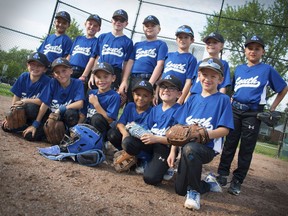 World Champions. This Windsor t-ball team won all five tournaments it competed in this season, losing only a single game. Shown here, back row from left: Kardin Coleman, Lucas Brydon Vollans, Attilio Naccarato, Jacob Sassine, Christian Lasorda, Finleigh Kane, Bruno Varacalli; front row from left: Dallas Knight, Chase Patterson, Will Hunt, Kacent Coleman, Hollis Neale, Ryan Lasorda. The Windsor South eight-and-under All Star Team posed for a photo at Central Park in Windsor on Aug. 17, 2018.