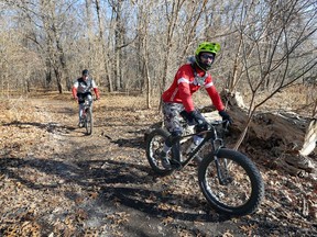 Mountain bikers using the trails in Black Oak Heritage Park in December 2017, prior to the city outlawing trail riding in the most sensitive areas of the park.