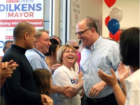 Windsor Mayor Drew Dilkens works his way through an enthusiastic crowd during his campaign kickoff event on Tecumseh Road East September 15, 2018.