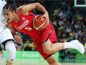 Kia Nurse of Canada drives toward the basket in this file photo from the Rio 2016 Olympics in Rio de Janeiro, August 16, 2016.