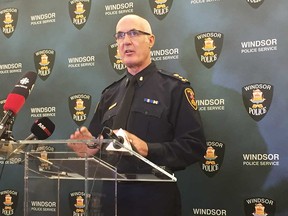 Chief of Windsor police Al Frederick addresses media at WPS headquarters on Sept. 21, 2018.