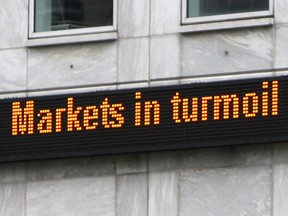 A financial news update in Canary Wharf on September 15, 2008 in London, England.