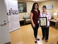 Alida Coull, left, operations manager on the 7th floor at Windsor Regional Hospital's Ouellette campus is pictured with Gale Simko-Hatfield, president of the Do Good Divas on Tuesday in the new patient and family lounge funded by the Divas.
