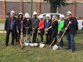 The ground-breaking ceremony Saturday, Sept. 22, 2018, for the building of Habitiat for Humanity Windsor-Essex’s 65th local home included, from left to right, Percy Hatfield (NDP), Cheryl Hardcastle (NDP), Fatima Ismail (owner), Abdi Ismail (owner), Kelly Wolfe-Gregoire (Caesar’s Windsor), Gerald Chevalier (land donor), Fiona Coughlin (Executive Director of Habitat), Mary Margaret Parent (Chair of Habitat’s board of directors) Carl Bendig (Commercial Manager Reaume Chevrolet).