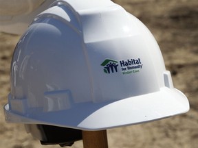 A hard hat is seen as Habitat for Humanity Windsor-Essex held a ground-breaking ceremony.