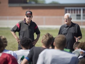 More than a century of coaching between them. W.F. Herman Green Griffins football coaches Godfrey Janisse, left, and Harry Lumley, run a practice on Sept. 11, 2018.