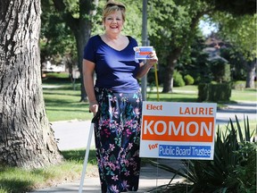 Critical of incumbent's attendance record. Public school board trustee candidate Laurie Komon is shown at her Riverside home on Sept. 11, 2018.