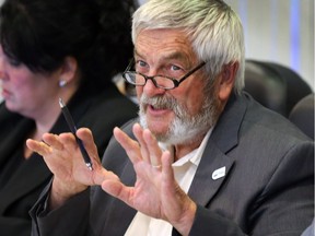 Lakeshore Mayor Tom Bain makes a point during a council meeting on Tuesday, Sept. 25, 2018.  Residents upset about a proposed Canada Post address change showed up for the meeting but there was not enough room in council chambers to accommodate the crowd.