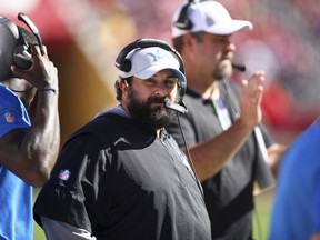 Detroit Lions head coach Matt Patricia stands on the sidelines during the second half of an NFL football game against the San Francisco 49ers in Santa Clara, Calif. on Sept. 16, 2018. San Francisco won the game 30-27.