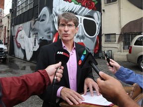 Windsor mayoral candidate Matt Marchand speaks to reporters in the city's downtown area during his latest campaign press conference on Tuesday, September 25, 2018. He spoke about his plan to deal with the homeless population in the city.