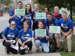 First-year medical students from Western University's Schulich School of Medicine and Dentistry Windsor Campus were challenged Friday, Sept. 7, 2018, to get acquainted with their new classmates and raise awareness about the importance of cancer screening. A group of students posed for a photo during the event along Ouellette Avenue.