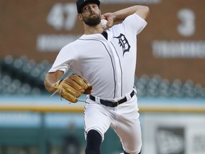 Detroit Tigers pitcher Daniel Norris throws to a Minnesota Twins batter during the first inning of a baseball game in Detroit, Tuesday, Sept. 18, 2018.