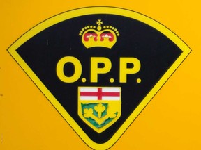 An Ontario Provincial Police logo at an Essex County detachment building.
