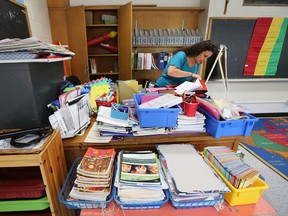 Daniela Caruana, a Grade 2/3 teacher at Christ the King School in Windsor, prepares her classroom for the new school year on Aug 31, 2018.