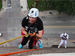 Don't look down! Nicole Smith heads over the top (15th floor of CIBC building) on Sept. 21, 2018, during the Make-A-Wish 2018 Rope for Hope event in downtown Windsor. More than $60,000 was raised to help the charitable foundation grant the wishes and dreams of local children with critical illnesses.