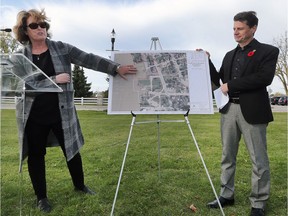 Amherstburg Mayor Aldo DiCarlo and Amico Properties Inc. vice-president of development Cindy Prince are shown at an Oct. 19, 2018, news conference to announce a $120-million riverfront development.
