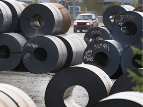 Large rolls of steel are shown at Atlas Tube in Harrow, ON. on Friday, October 19, 2018. Atlas and other local firms are expected to benefit from the removal of crippling U.S. tariffs against Canadian steel and aluminum.