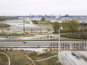 Work continues on the Canadian side of the Gordie Howe International Bridge on Oct. 26, 2018.