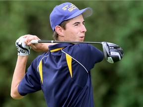 Alek Mauro of St. Joseph's watches his drive during the SWOSSAA golf championship at Willow Ridge Golf & Country Club in Blenheim on Tuesday.