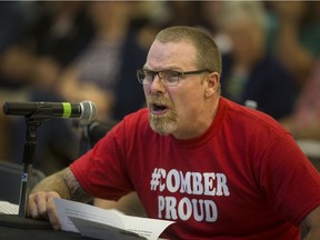 Sylvain Gagnier, of Comber, speaks as a delegate at Lakeshore town council on the issue of changing mailing addresses at the Atlas Tube Centre, Tuesday, Oct. 9, 2018.