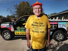Ernie "The Bacon Man" Lamont is pictured at his Windsor, ON. home on Sunday, October 14, 2018. He is making his fourth attempt to become mayor of Windsor in the Oct. 22 municipal election.
