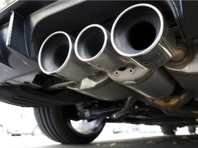 Exhaust pipes of a car are pictured in Berlin, Germany on Oct. 9, 2018. Due to environment protection reasons the city of Berlin has to introduce a diesel driving ban on several highly frequented roads.