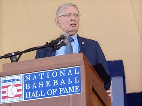 National Baseball Hall of Fame inductee Bud Selig speaks during an induction ceremony at the Clark Sports Center, July 30, 2017, in Cooperstown, N.Y.