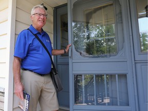 Jim Morrison is shown campaigning door-to-door in South Windsor on  Aug. 2, 2018.