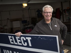 Ward 10 councillor-elect, Jim Morrison, is pictured in his garage after picking up lawn signs, Monday, Oct. 22,  2018.