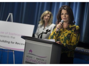 Lisa Tayfour speaks during an event to celebrate the House of Sophrosyne's 40 years of serving the community on Tuesday, Oct. 2, 2018. The organization also announced that its new facility on Adstoll Avenue was named the Lisa Tayfour Building for Recovery.