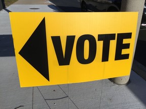 A vote sign is seen on election day on Monday, Oct. 22, 2018.