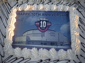 A birthday cake celebrating the WFCU Centre's 10 years is pictured Thursday, Oct. 18, 2018.