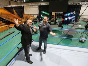 The Border City Wrestling organization is preparing to celebrate its 25th anniversary this Saturday, Oct. 6, 2018. Club founder Scott D'Amore, left, and promoter Jeff Kavanaugh are shown in the ring on Friday as the setup was underway at the St. Clair College main campus.