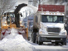 Snow-clearing operations on 4th Ave. in the Verdun borough of Montreal on March 20, 2017.