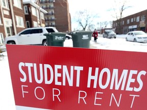 Finding affordable rental housing has become a challenge for many in Windsor, not just for students. In this Feb. 5, 2018, a lawn sign advertising student rental accommodations is shown in the 500 block of Partington Avenue.