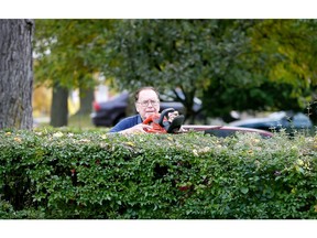 Yes, that's longtime city councillor Hilary Payne, 86, trimming one of his privet hedges on Rosedale Avenue in West Windsor November 5, 2018. Payne recently lost his Ward 9 seat at Windsor City Council to Kieran McKenzie.  Not minding a little yardwork, Payne cheerfully remarked about the beautiful autumn afternoon.