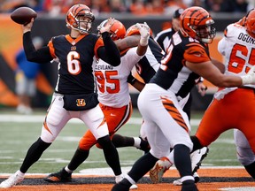 CINCINNATI, OH - NOVEMBER 25:  Jeff Driskel #6 of the Cincinnati Bengals throws a pass during the fourth quarter of the game against the Cleveland Browns at Paul Brown Stadium on November 25, 2018 in Cincinnati, Ohio. Cleveland defeated Cincinnati 35-20.