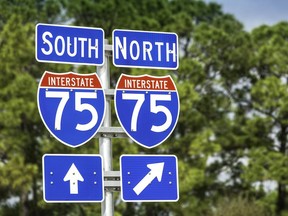 Directional signs along US Interstate I-75.