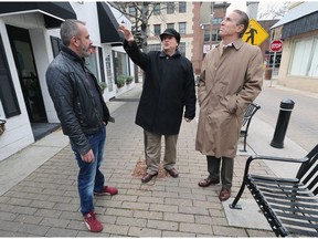 John Ansell, left, co-owner of the Squirrel Cage in downtown Windsor speaks with Larry Horwitz, centre, chair of the Downtown Windsor Business Improvement Association and Peter Bellmio, a criminal justice management consultant on Monday, Nov. 19, 2018. Bellmio has been hired by the DWBIA to study and report on the public safety issues in the downtown core.