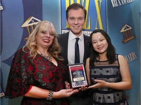 And the winners are ... The 21st annual Biz X Awards Gala was held Nov. 16, 2018, at the St. Clair Centre for the Arts. Biz X magazine publisher Deborah Jones, left, is shown with Dominik Skrzypek and Hanlu Li, of Ani and Fabi, who received the "Outstanding New Business" award.