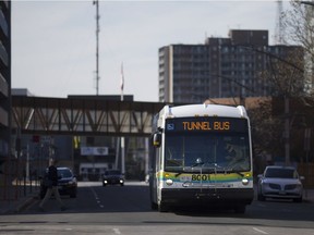 The Tunnel Bus drives along Pitt Street West in downtown Windsor, Wednesday, November 14, 2018. Transit Windsor is projecting a $1.1M deficit in 2018.