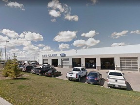 The Cam Clark Ford dealership in Airdrie, Alberta, is shown in this May 2017 Google Maps image.