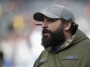 Detroit Lions head coach Matt Patricia watches his team during warmups before an NFL football game against the Chicago Bears Sunday, Nov. 11, 2018, in Chicago.