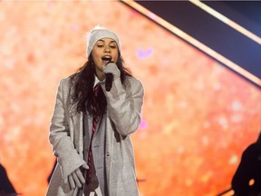 Alessia Cara performs during the half time show at the 106th Grey Cup between the Calgary Stampeders and the Ottawa Redblacks in Edmonton Nov. 25, 2018.